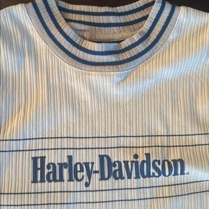Vintage Harley-Davidson Blue and White Striped high neck tank